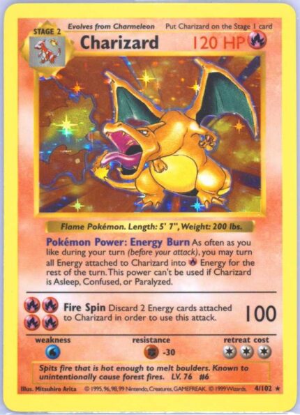 Charizard #4/102 – Base Set Holo (1999, Unlimited Version)